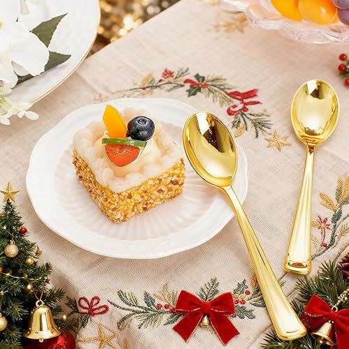 Vista 12 de WDF 100 tenedores rojos de Navidad, cubiertos de plástico desechables de 7.4 pulgadas para pasteles de postre, Navidad o uso diario