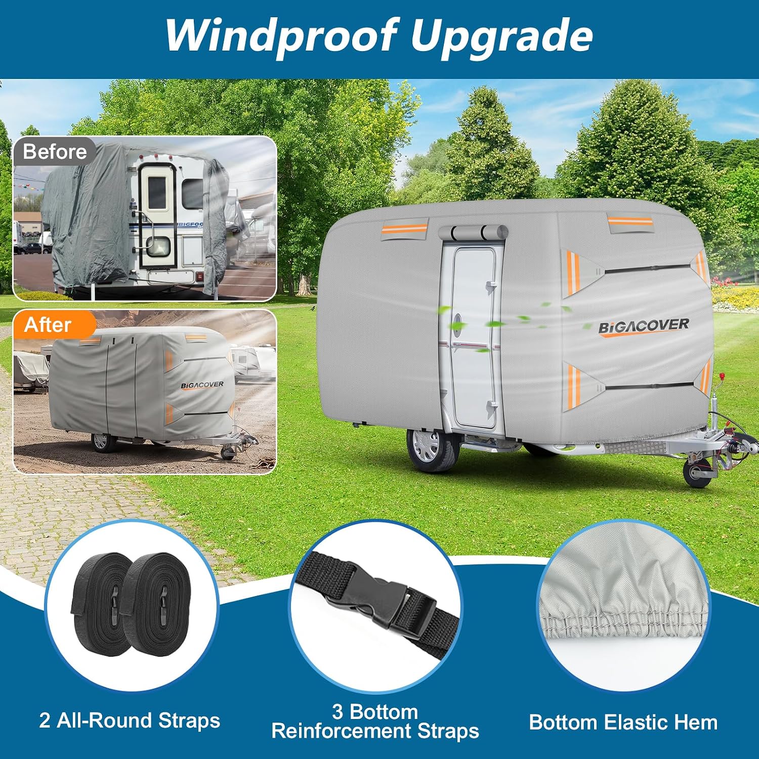 Fiberglass Travel Trailer Cover Fits 8-10 ft Molded Camper RV Covers 420D