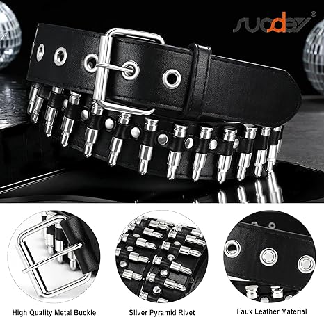 Buy SUOSDEY Black Studded Belt,Y2K Silver Metal Grommet Belt for