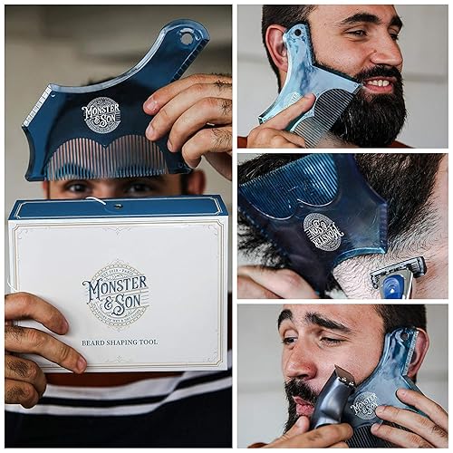 Miniatura 6 de Monster&Son Herramienta de modelado de barba para hombres, diseño clásico de gran tamaño (transparente), modelador de plantillas para estilizar y