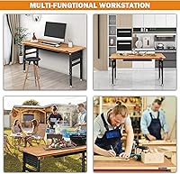 Vista 7 de Betterhood Banco de trabajo ajustable de servicio pesado de 60" para garaje, mesa de taller de madera de caucho con tableros de clavijas dobles