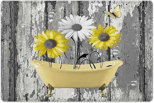 Vista 15 de HVEST Alfombra de baño rústica de burro con diseño de burro, diseño floral, color amarillo, para baño, divertida, vida silvestre occidental