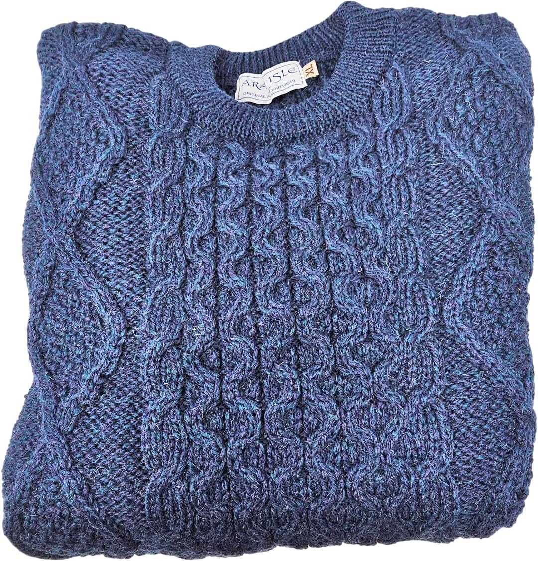 Men's Wool Sweater Cable Knit Fisherman Pullover - 100% Virgin Wool, Made in Ireland