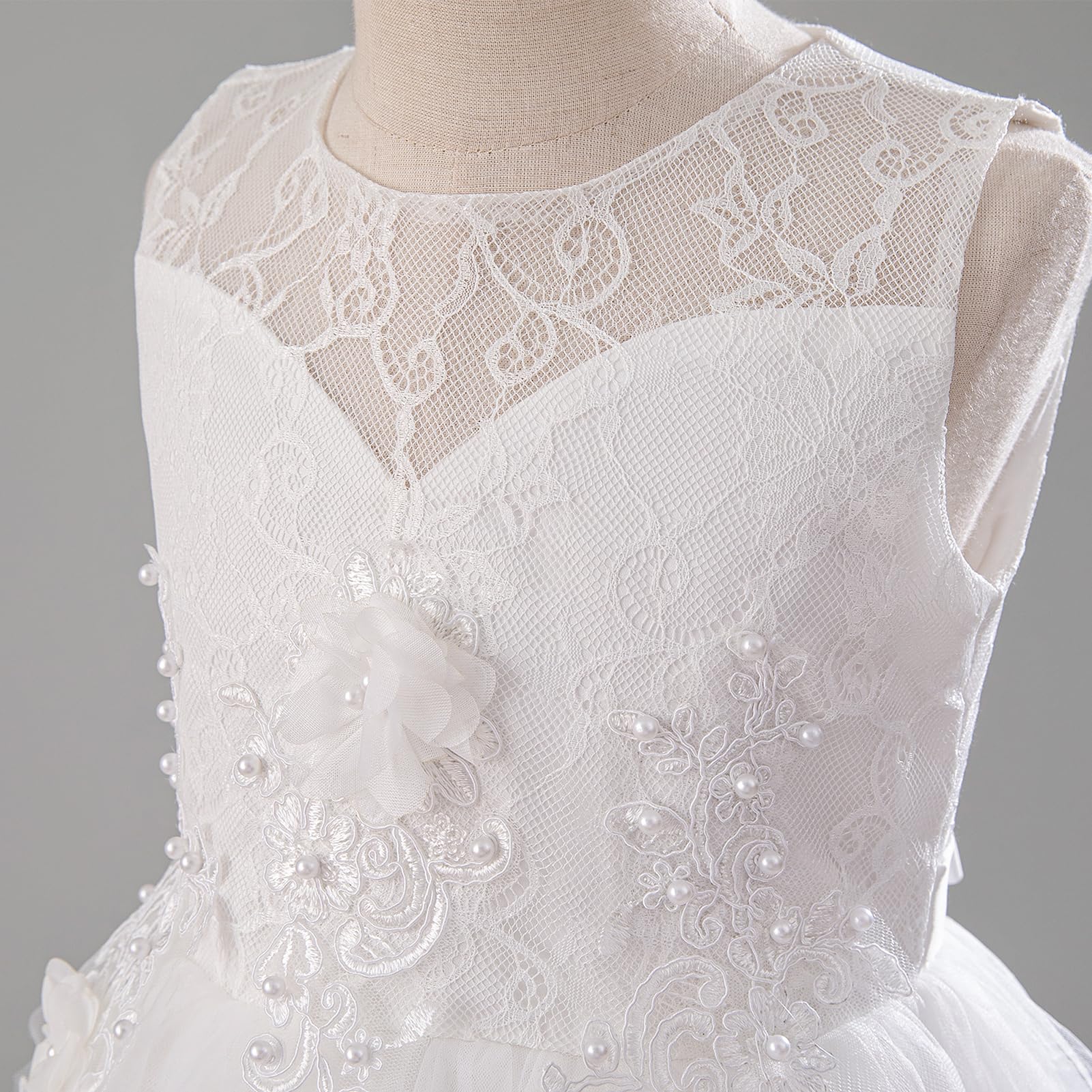 IMEKIS Vestido de dama de honor para niña, sin mangas, bordado floral, de encaje, vestido de tul, elegante, para cumpleaños, fiesta, primera comunión, vestido de fiesta