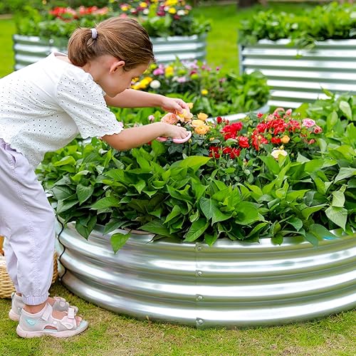 Miniatura 5 de AHEONLAR 2 piezas de 2 x 2 x 1 pies redondos de metal elevado galvanizado para jardín, cama de jardín elevada de metal galvanizado, maceta grande de