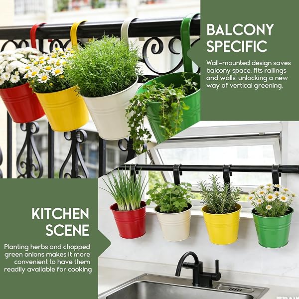 CITÉTOILE - Juego de 4 Macetas Colgantes Grandes con Agujero de Drenaje y Asas Extraíbles - Set Multicolor para Plantas Colgantes de Balcón, Terraza o Interior, Modelo 04 - 5