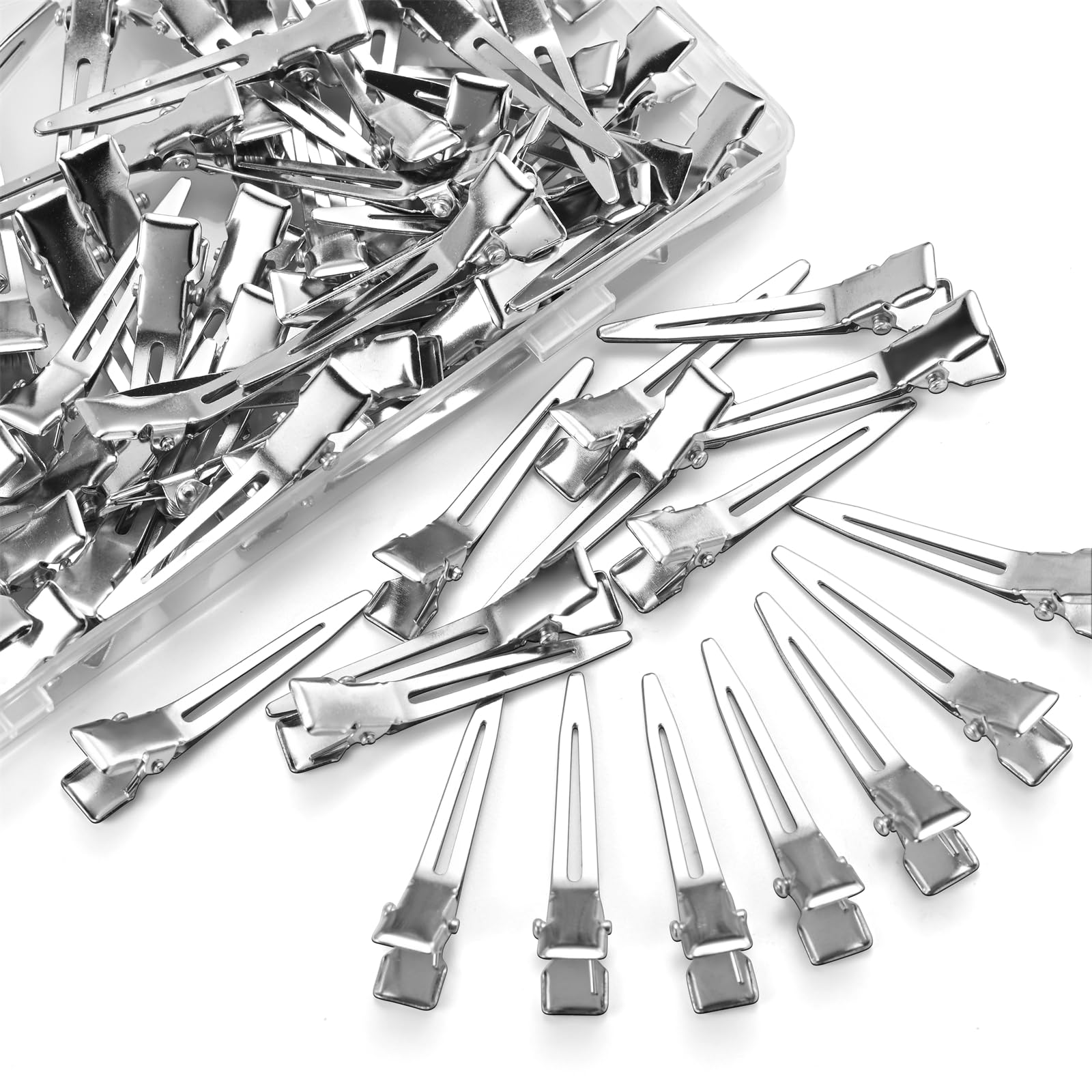 80 pinzas de pelo de metal con pico de pato para peinar, pinzas de pelo plateadas para mujeres de pelo largo, pinzas de cocodrilo de metal para rodillo de pelo, salón, lazos DIY con estuche