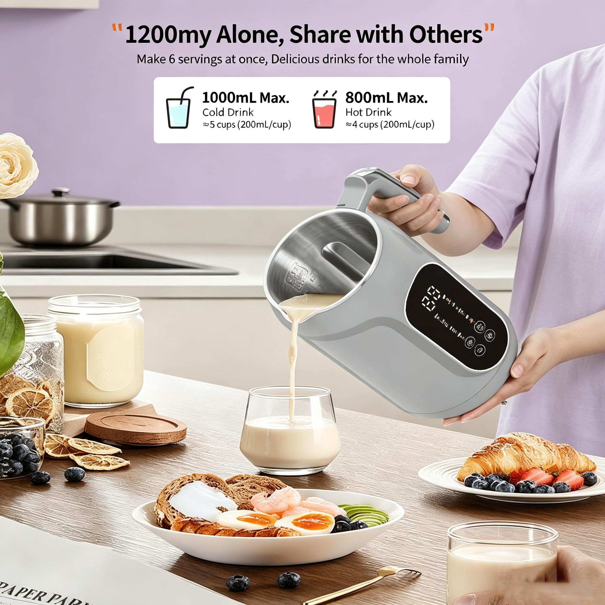 Macchina automatica per il latte vegetale 800 W, 1200 Ml
