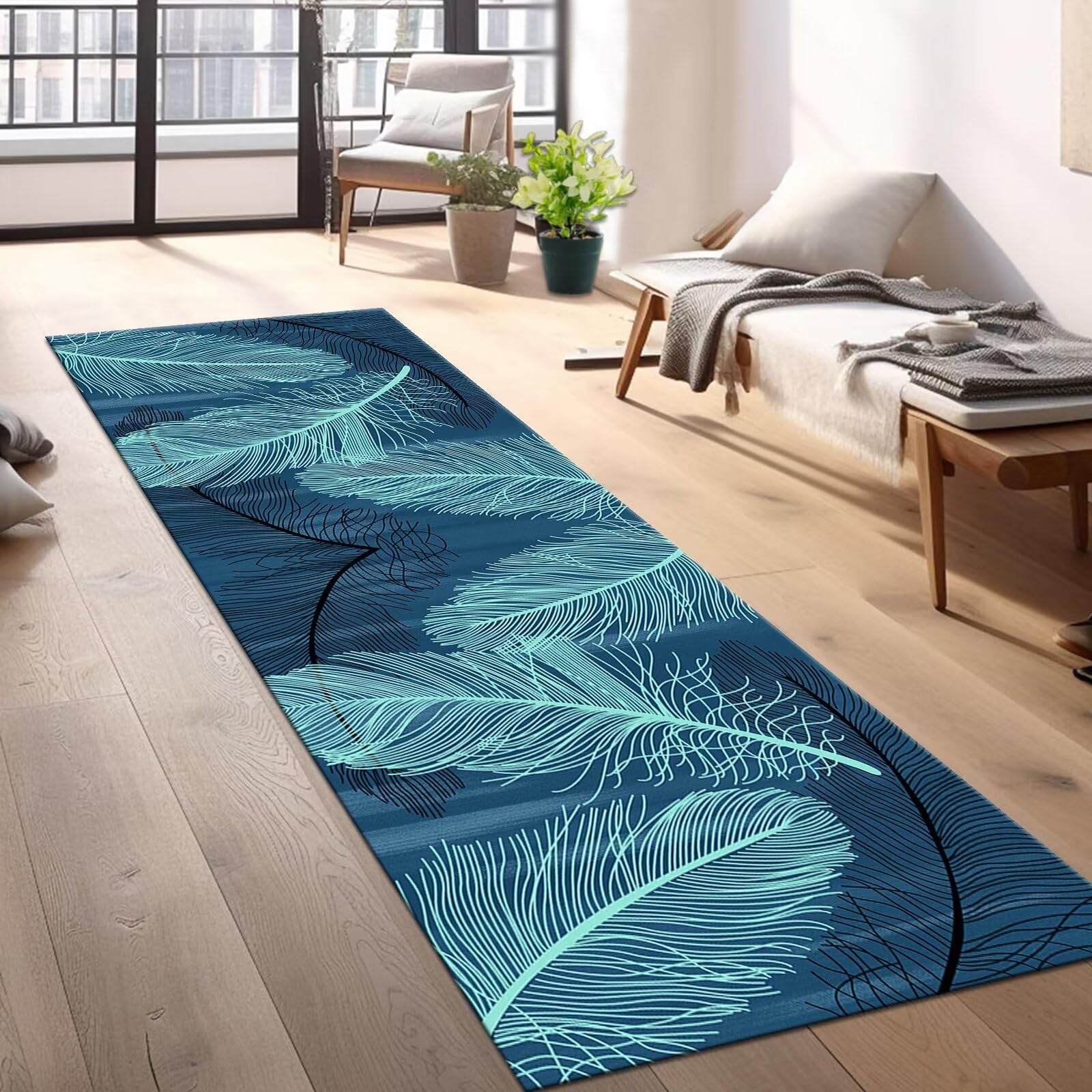 Tapijtloper Vloerkleed Anti-slip Keukentapijt Tapijten Wasbaar Woonkamer Slaapkamer per meter Haltapijt 110X500CM Modern Cyaan Keukenloper Tapijtmatten Deurmatten Gangpad Lopers Polyester Badmatten