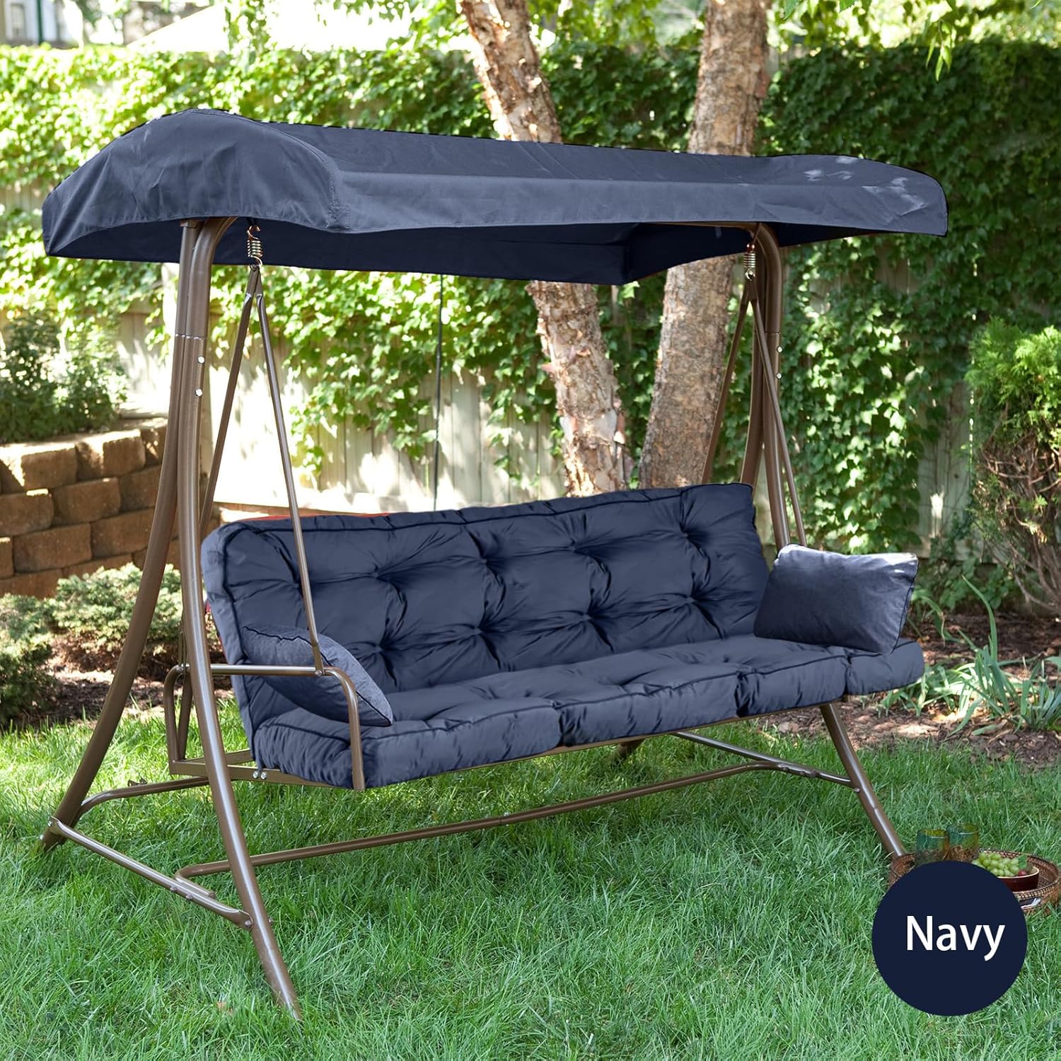 Outdoor Swing Cushions Waterproof, Thicken Porch Swing Cushion Replacement, 55 Inch Bench Seat Cushions for Garden Furniture Pad (Navy Blue, 40X55 inch)