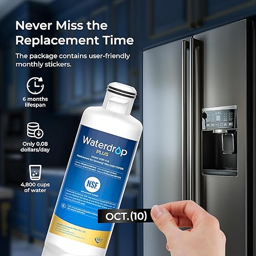 Miniatura 8 de Waterdrop Plus DA97-17376B NSFANSI 401 & 53 & 42 & 372 Filtro de agua certificado para refrigerador, repuesto para filtro de agua Samsung