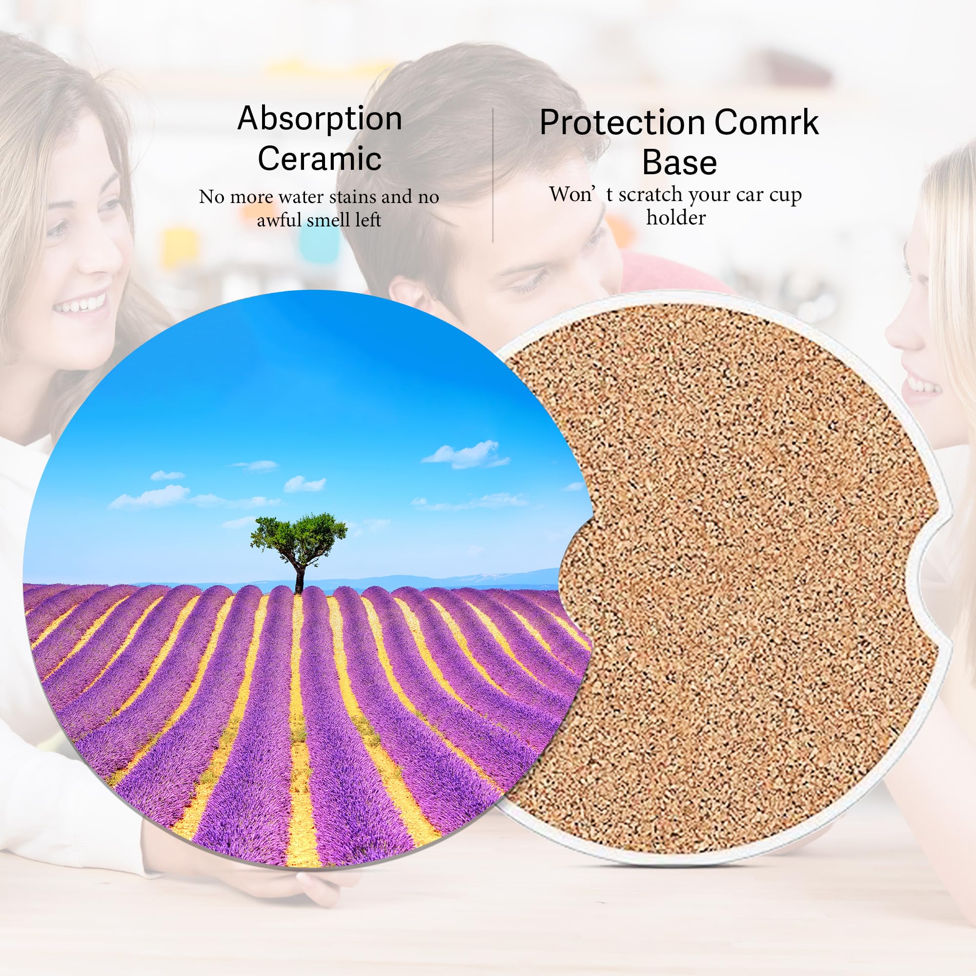Car Cup Holder Coasters- Lavender Blooming Tree 2 Pack Cup Coasters Car Accessories Interior Aesthetic for Men Women — view 3