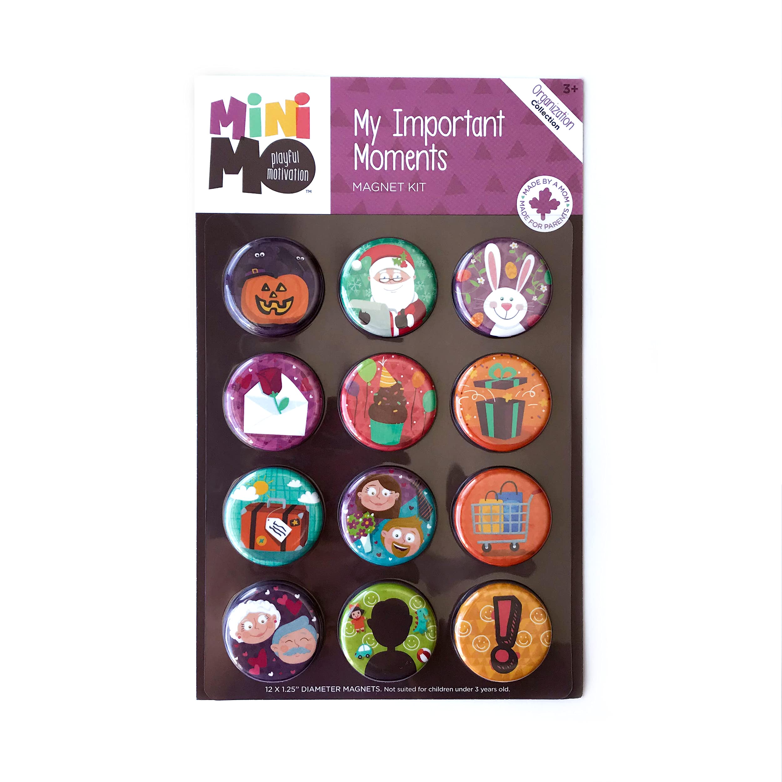 Minimo Playful Motivation - My Important Moments - Set of 12 Magnets for Our Month Together Family Calendar - Dry Erase Responsibility Chart for Kids - Good Behavior Reward Chart for Kids