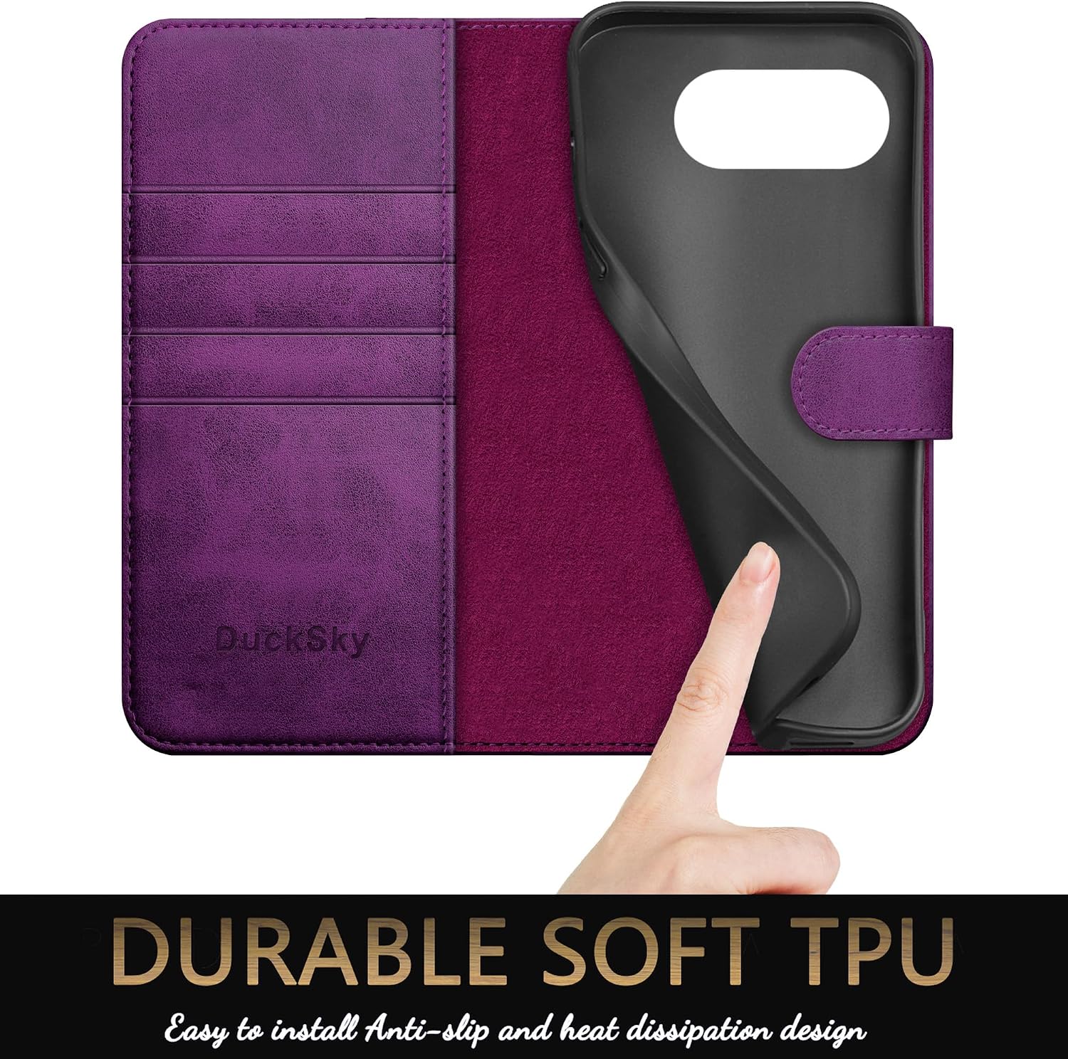 DuckSky Compatible with Google Pixel 10A Genuine Leather Wallet case【RFID Blocking】【4 Credit Card Holder】【Real Leather】 Flip Phone case Cover Women Men for Pixel 10A case Purple