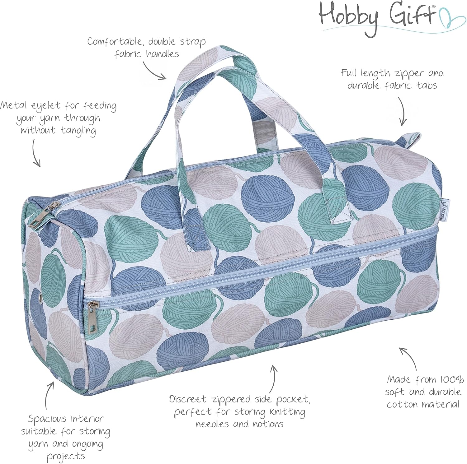 Hobby Gift Knitting Bag Large Yarn Storage Bag with Zippered Compartments for Knitting Needles Crochet Hooks and Craft Accessories
