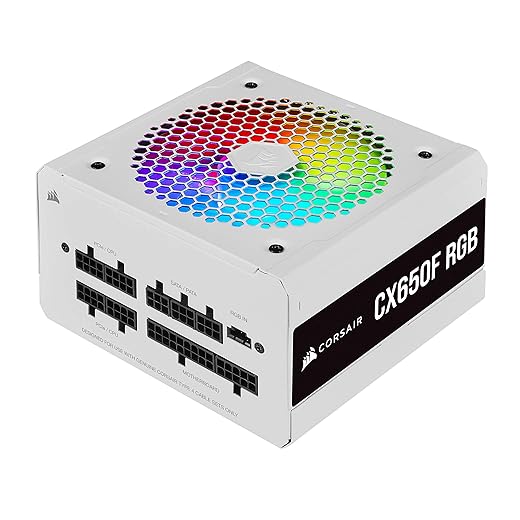 Corsair CX650F RGB, 650 Watt, 80 PLUS Bronze, Fully Modular RGB White Power Supply