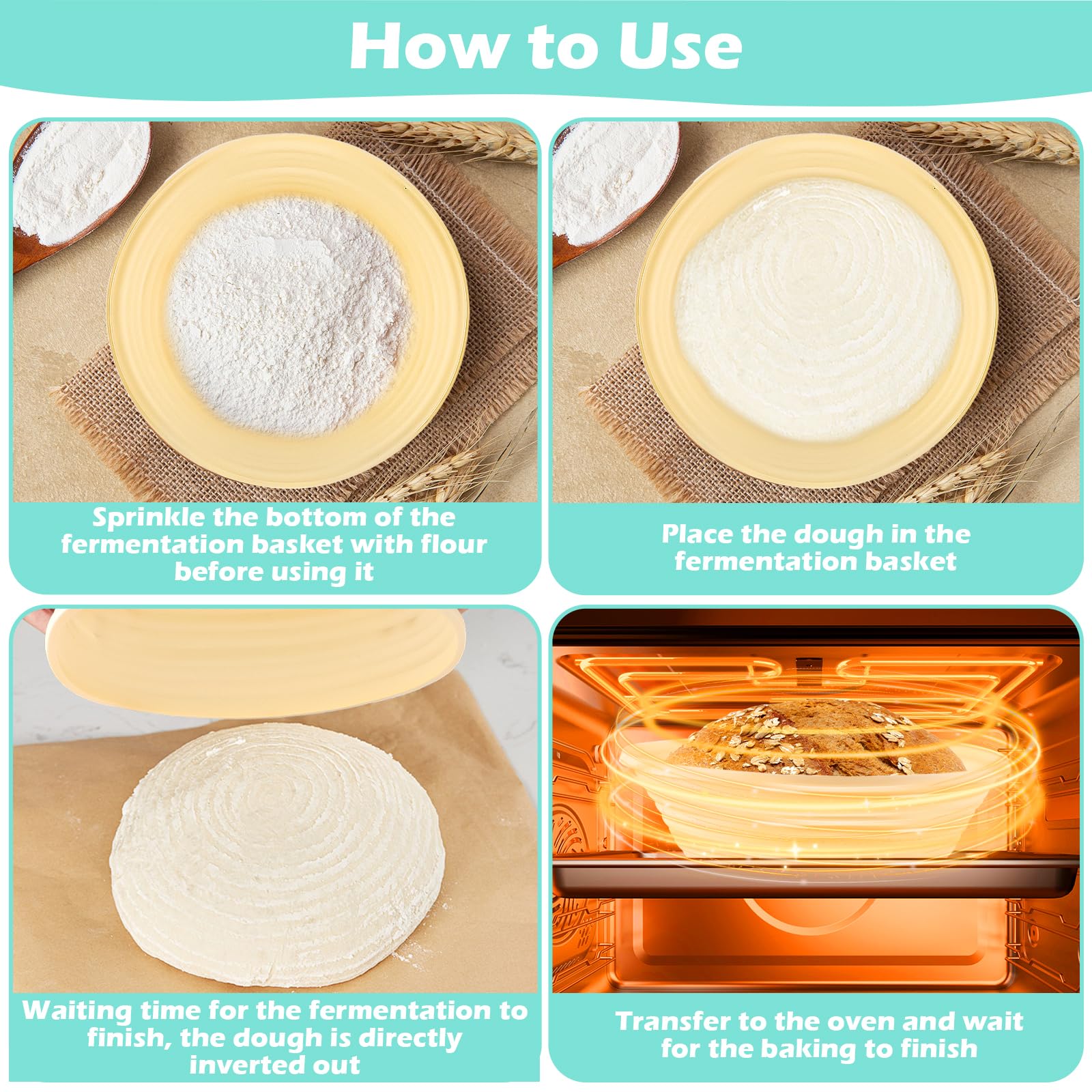 Set Cestini Per Pane In Silicone - 9 E 10 Pollici, Con Accessori Per Panificazione - Foto 4