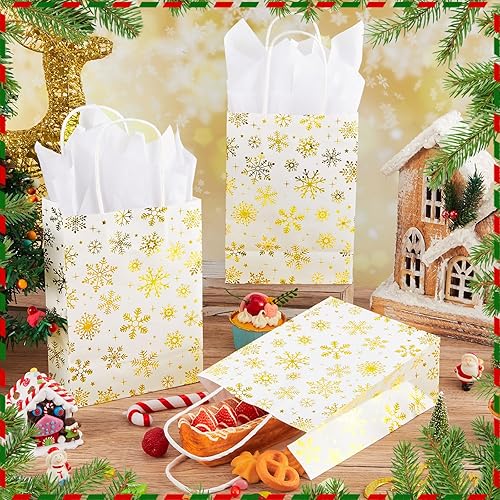 Miniatura 4 de Paquete de 50 bolsas de regalo de Frozen con copos de nieve, bolsas de fiesta de invierno congeladas con papel de seda para copo de nieve,