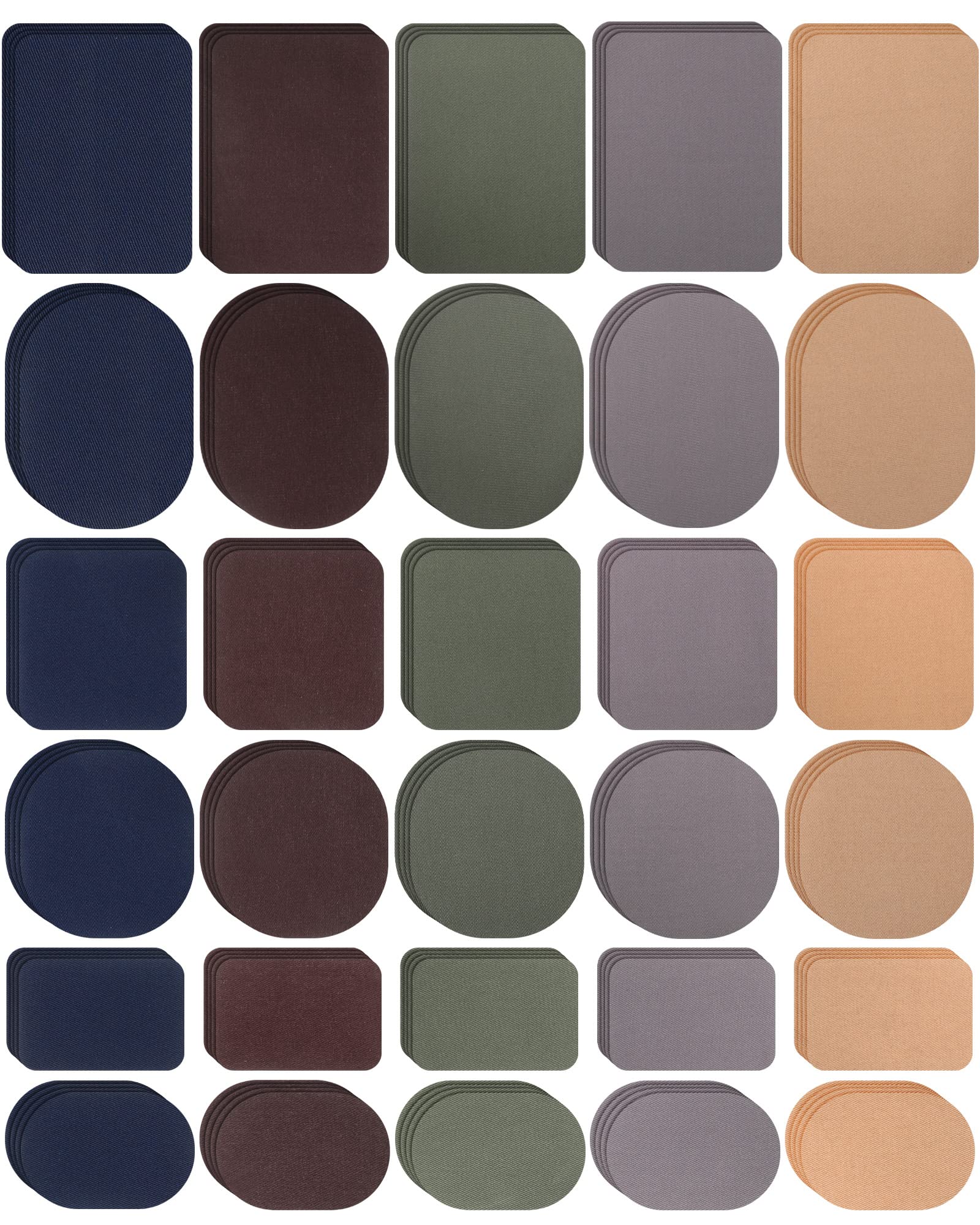 Photo 1 of 120 Pcs Iron on Fabric Patches Clothing Repair Decorating Kit Twill Clothes Patches for Holes Jeans Pants Jackets, Rectangular and Oval, 3 Sizes, Black, Gray, Coffee, Beige and Green