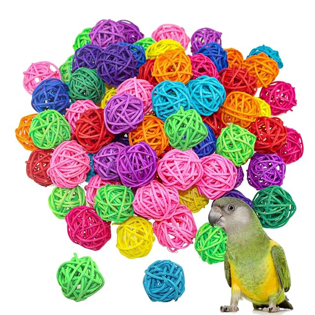VUAOHIY 80 bolas de mimbre de ratán, loro, pájaros, juguetes masticables para periquito, cacatúa