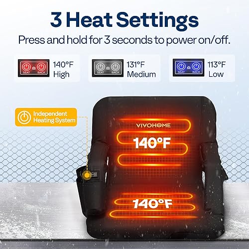 Miniatura 5 de VIVOHOME Heated Stadium Seats with Back Support, 2 Pack Bleacher Chairs with 12V 20W PD Fast Charging Type C Port, 3 Levels of Heat, NTC Overheat