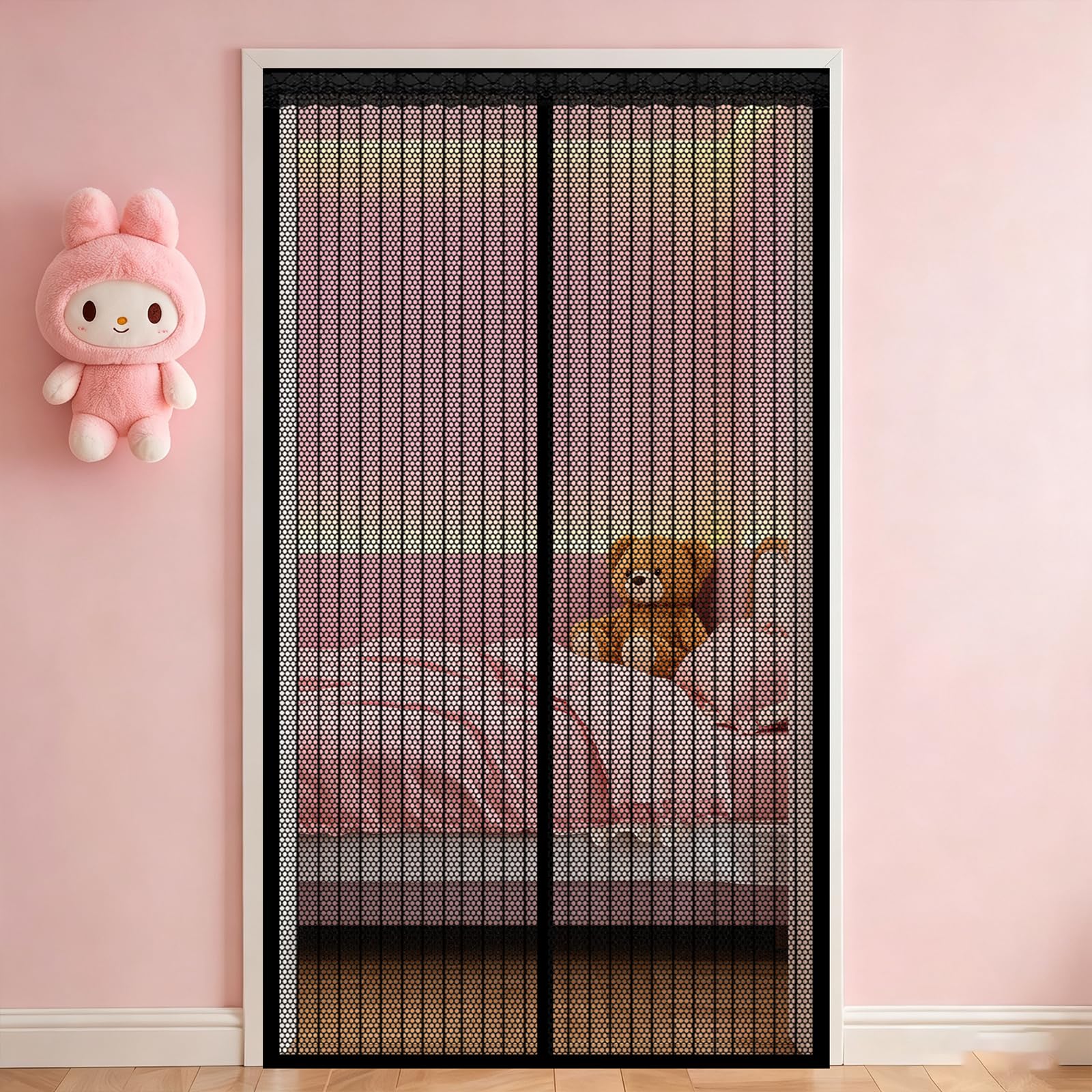 Screen Door 125 x 245 cm Self Sealing Powerful Magnets Magnetic Fly Screen Doors with Powerful Magnets & Full Frame Magic Tape Suitable for Patio Doors Balcony Bedroom, Black