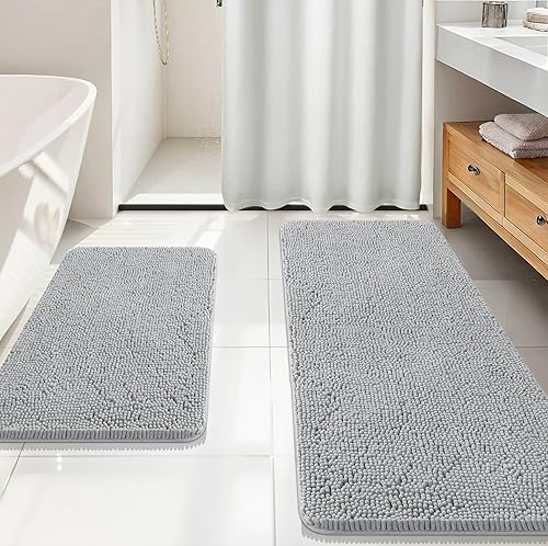 Miniatura 14 de OLANLY Juego de 2 alfombras de baño, tapetes de baño de felpilla suave y absorbente y tapete para inodoro con contorno en forma de U, alfombra de