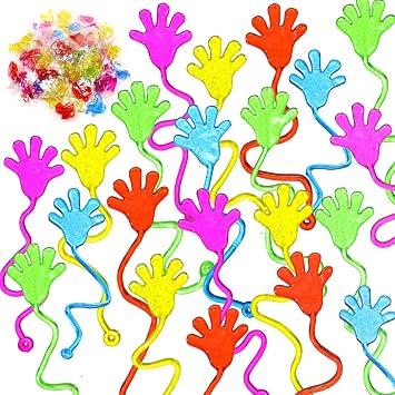 Leyndo 200 Pcs Glitter Sticky Hands Bulk Party Favors Sticky Hand for Kids Goodie Bag Stuffer Mini Stretchy Toys Kids Birthday Supplies Classroom Prize Easter Egg Treats Stuffing,5 Colors