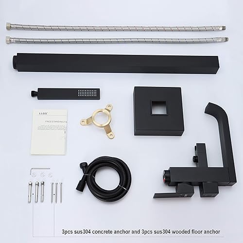 Miniatura 7 de Grifos de bañera independientes negros Llenadores de bañera Montaje en el piso Llenador de grifo para bañeras Bañeras de alto flujo 11.9GPM baño con