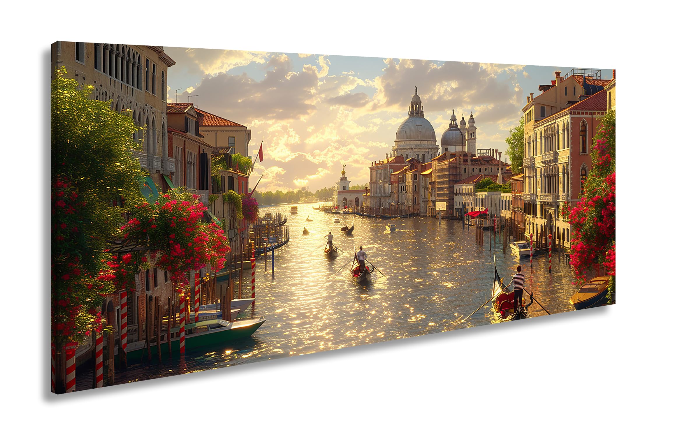 Leinwandbild Glänzendes Venedig im warmen Abendlicht Panorama 120x60cm XXL Kunstdruck Bild auf Keilrahmen/Wandbild/Wohnzimmer Dekoration