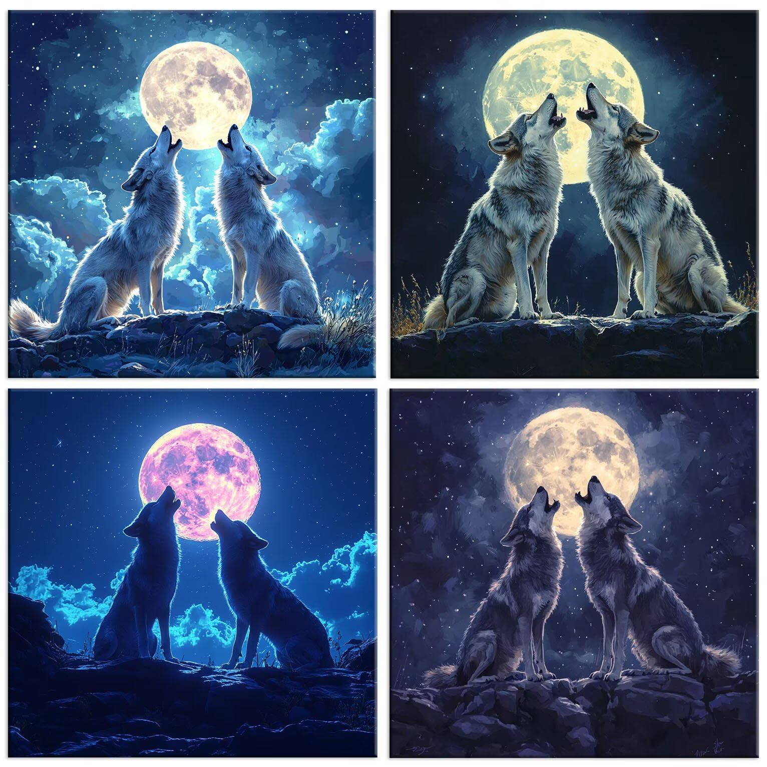 QIANLUOO Lobo de la luna 5D Kits de Pintura de Diamantes 70x70cm G-944