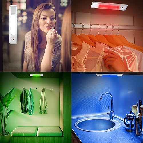 Miniatura 4 de HONWELL Barra de luz que cambia de color, luz de armario alimentada por batería, iluminación debajo del gabinete, luz debajo del mostrador, luz