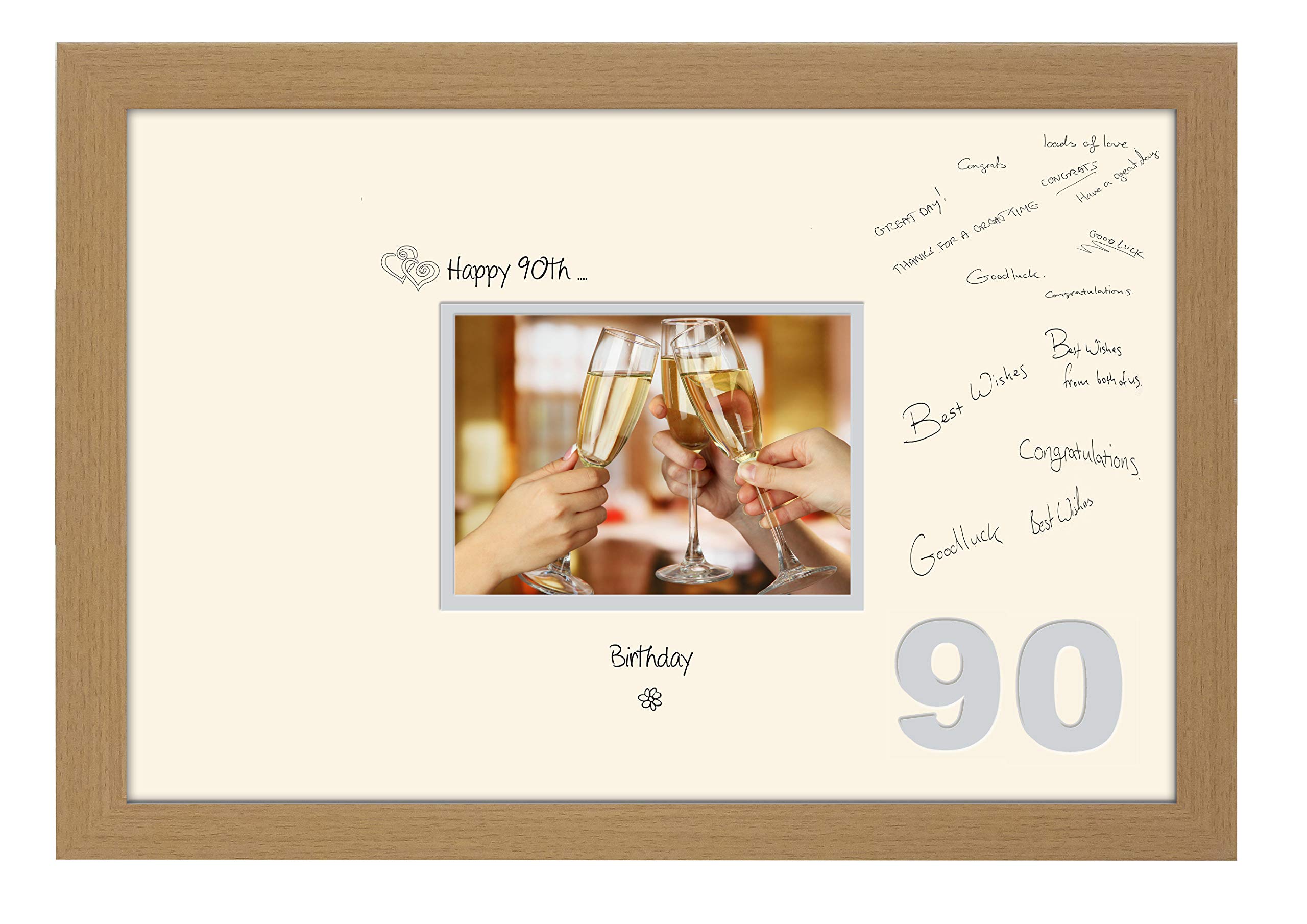 Photos In A Word Oak Finish Frame Cream Mount Grey Inside 90Th Birthday Signing Guest Photo Frame Gift 7X5 Photo 696D (Oak Finish Frame Cream Mount Grey Inside)