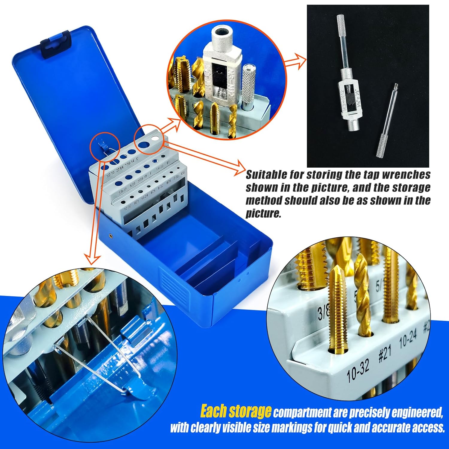 Tap and Drill Index/Case, Tap Drill Bit Index Box, Empty Metal Case for #6-32 - 1/2"-13 UNC (9 Sizes)