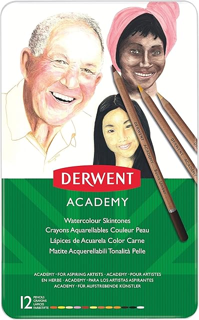 Derwent Academy Watercolour Skintones Colouring Pencils, Set of 12
