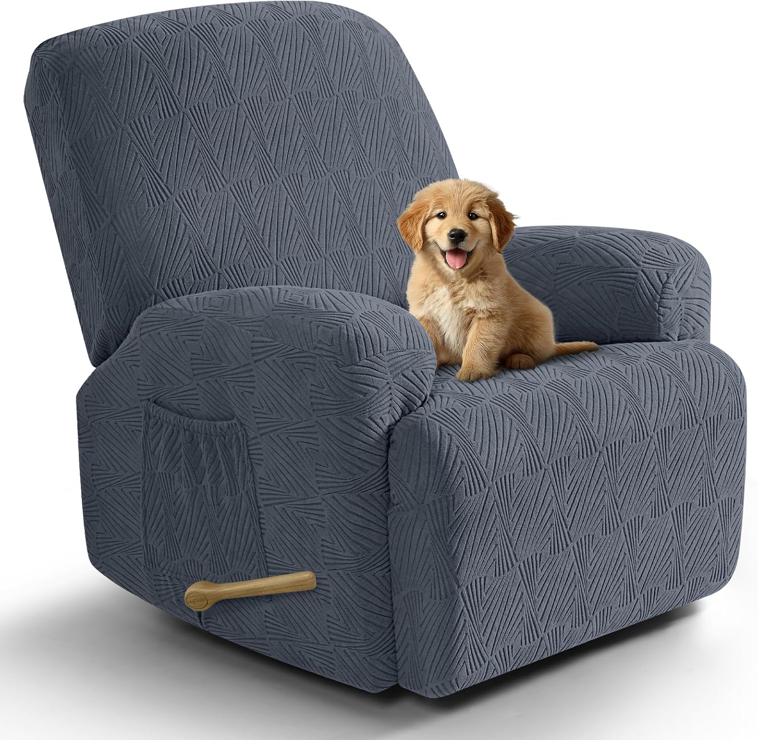 VANSOFY Recliner Chair Covers, 4-Pieces Stretch Recliner Cover Jacquard Soft Reclining Chair Slipcover Furniture Protector with Elastic Bottom for Lazy Boy Recliner(Gray) Grey 1 Seat