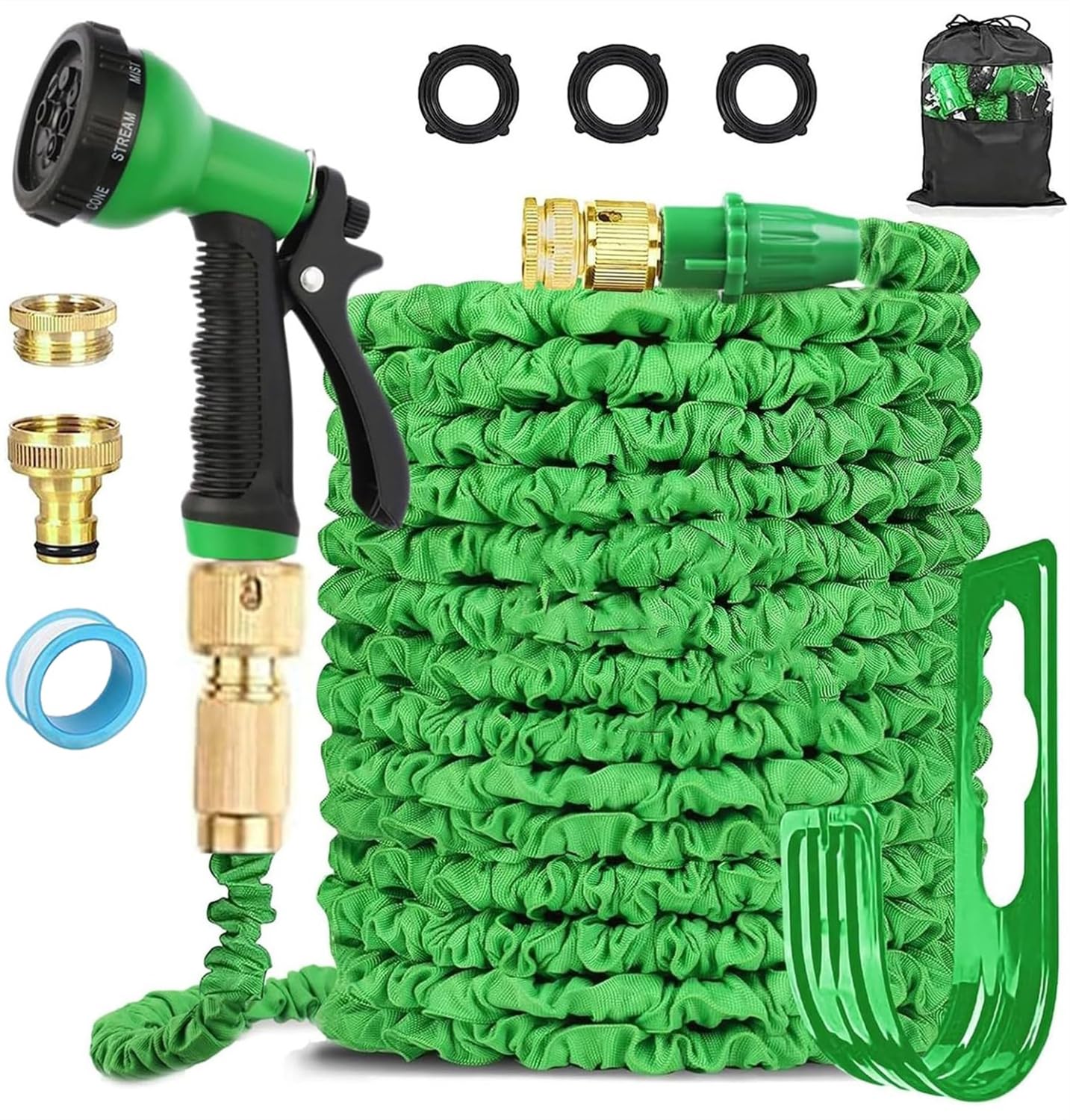 LINGKY 200FT Expandable Garden Hose Pipe - Flexible Water Hose with 1/2'' & 3/4'' Solid Brass Connectors, Garden Hose with 8 Function Spray Nozzle, 3-Layer Latex Core Hosepipe Anti-Leakage