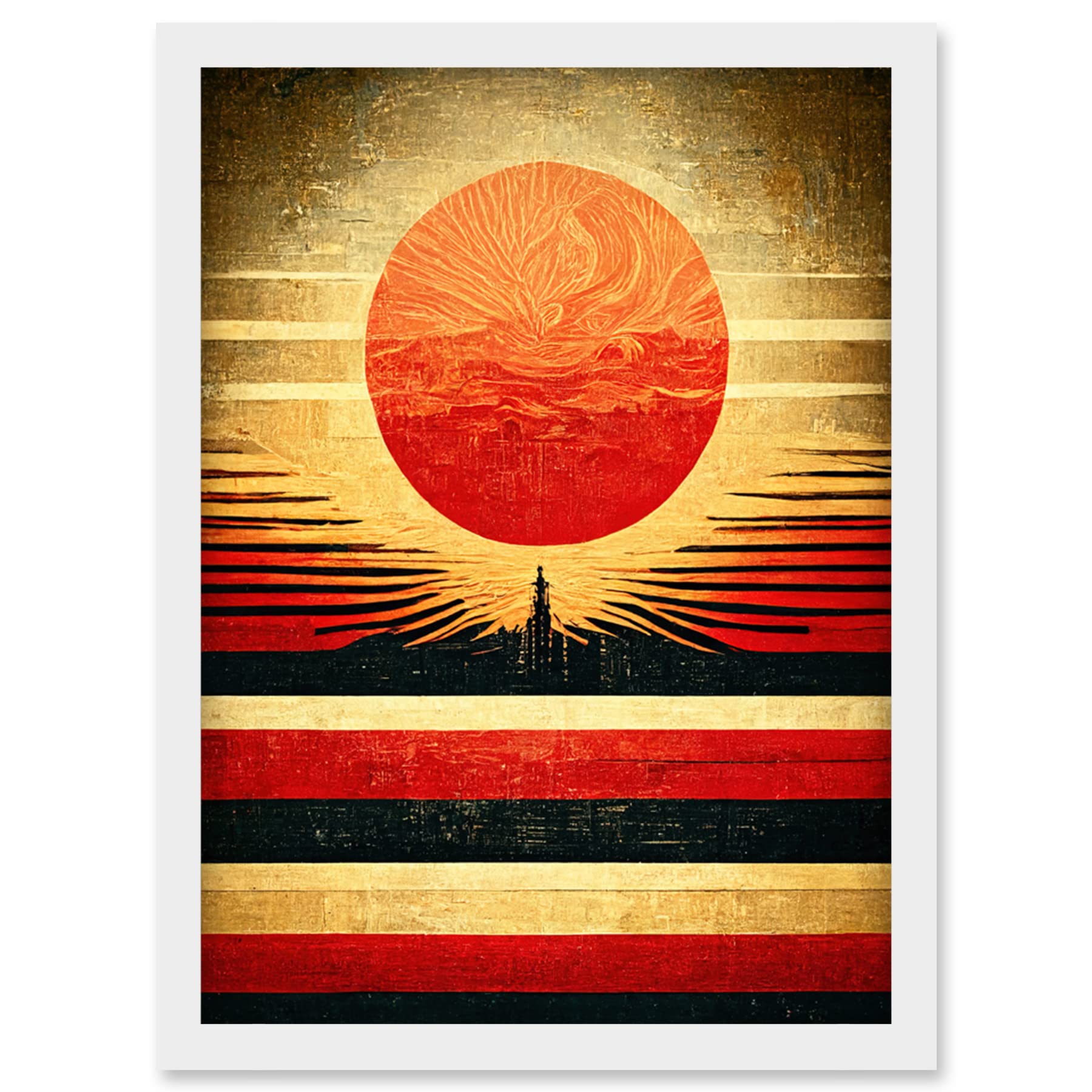 Doppelganger33 LTD Tokyo Sunrise Minimalist Industrial Red Black Artwork Framed Wall Art Print A4