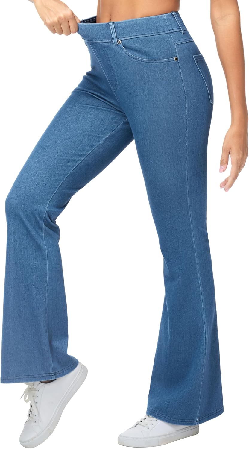 THE GYM PEOPLE Women's Stretchy Bell Bottom Jeans Wide Leg Breathable Pull On Flare Jeggings Pants with Pockets