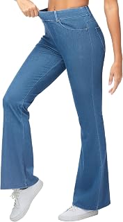 THE GYM PEOPLE Women's Pull On Flare Jeggings Stretchy Bell Bottom Jeans | Inseam 29"/31", Bootcut, Elastic waist, Soft Denim Pants, Belt Loops, 4 Pockets, Butt Lift, for Work, Travel, Street, Daily