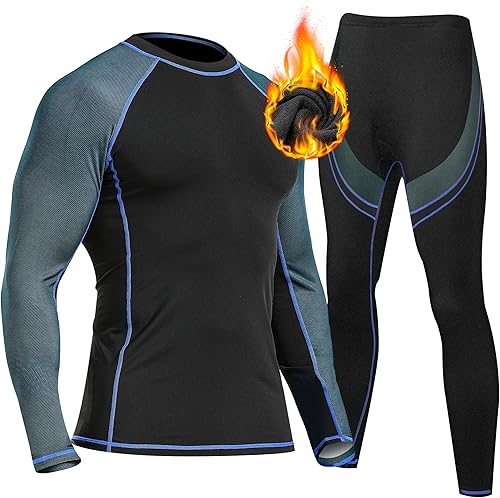 UNIQUEBELLA Men's Thermal Underwear Sets Top & Long Johns Fleece Sweat Quick Drying Thermo Base Layer