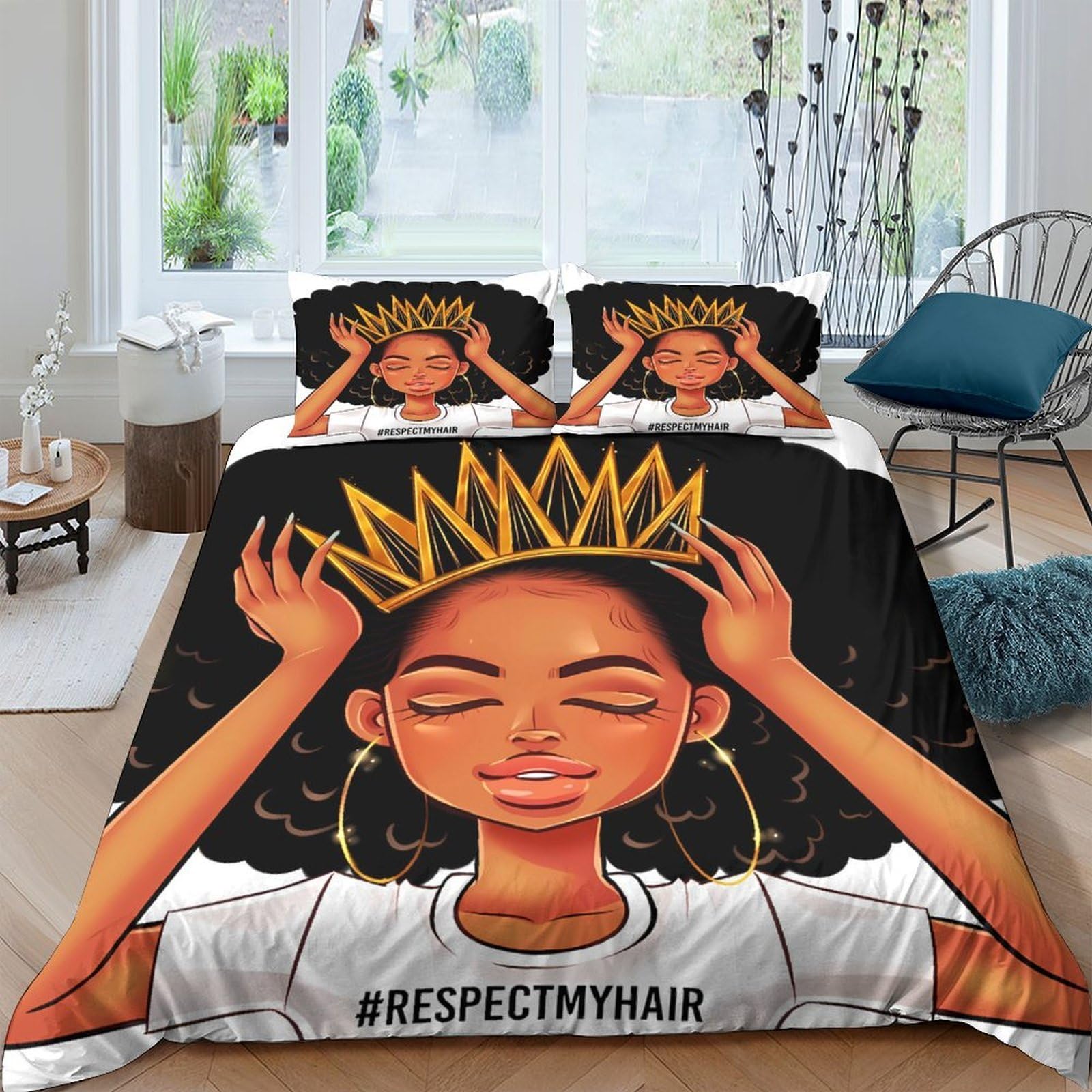 Ctjqhvkz Style-9 3D Printed Crown Afro Queen Fitted Sheet Microfiber Soft Bed Cover For Bedroom Dorm Mattress Protection Decor Single（135X200cm）