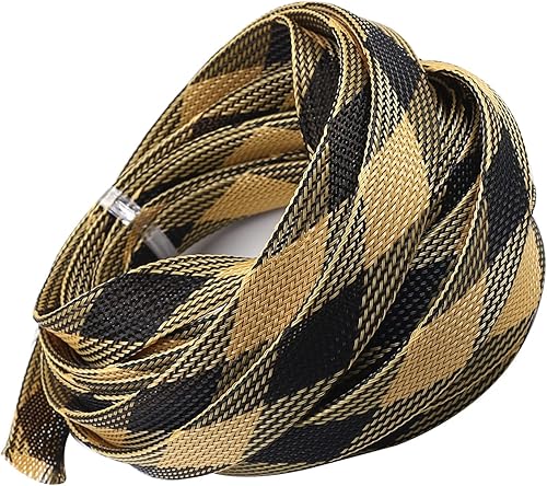 Othmro Fundas de cable trenzadas flexibles de PET de 16.4 pies de longitud, 0.62 pulgadas de ancho, fundas de malla de alambre flexibles para TV,