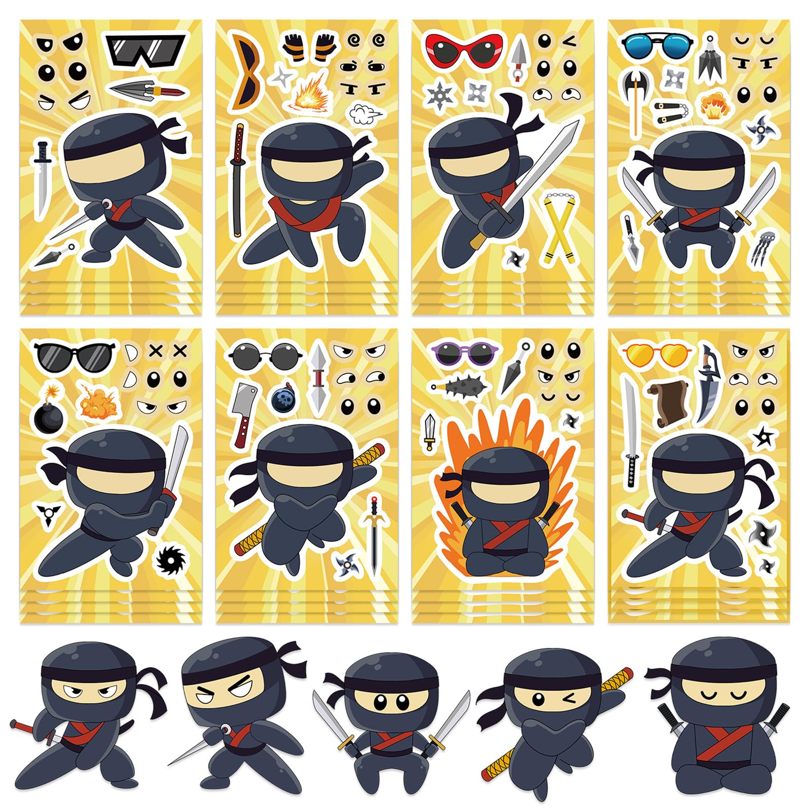 100 Adesivi Ninja Per Bambini, Impermeabili In Vinile, Dimensioni 5-6 Cm, Per Borracce, Laptop E Bomboniere