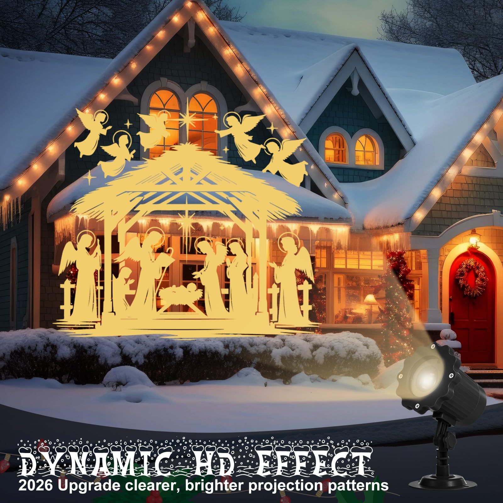 BBTO 1 Pièce Projecteur de Noël – Effet Crèche Animé, Projection 3D de Style Holographique, Fonction Minuterie, Projecteur pour Intérieur et Extérieur, Motif Crèche de Noël