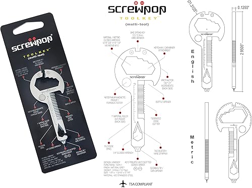 Miniatura 6 de Toolkey - Herramienta multiherramienta 15 en 1 ultra fina y ligera para llavero y mosquetón, acero inoxidable, color plateado
