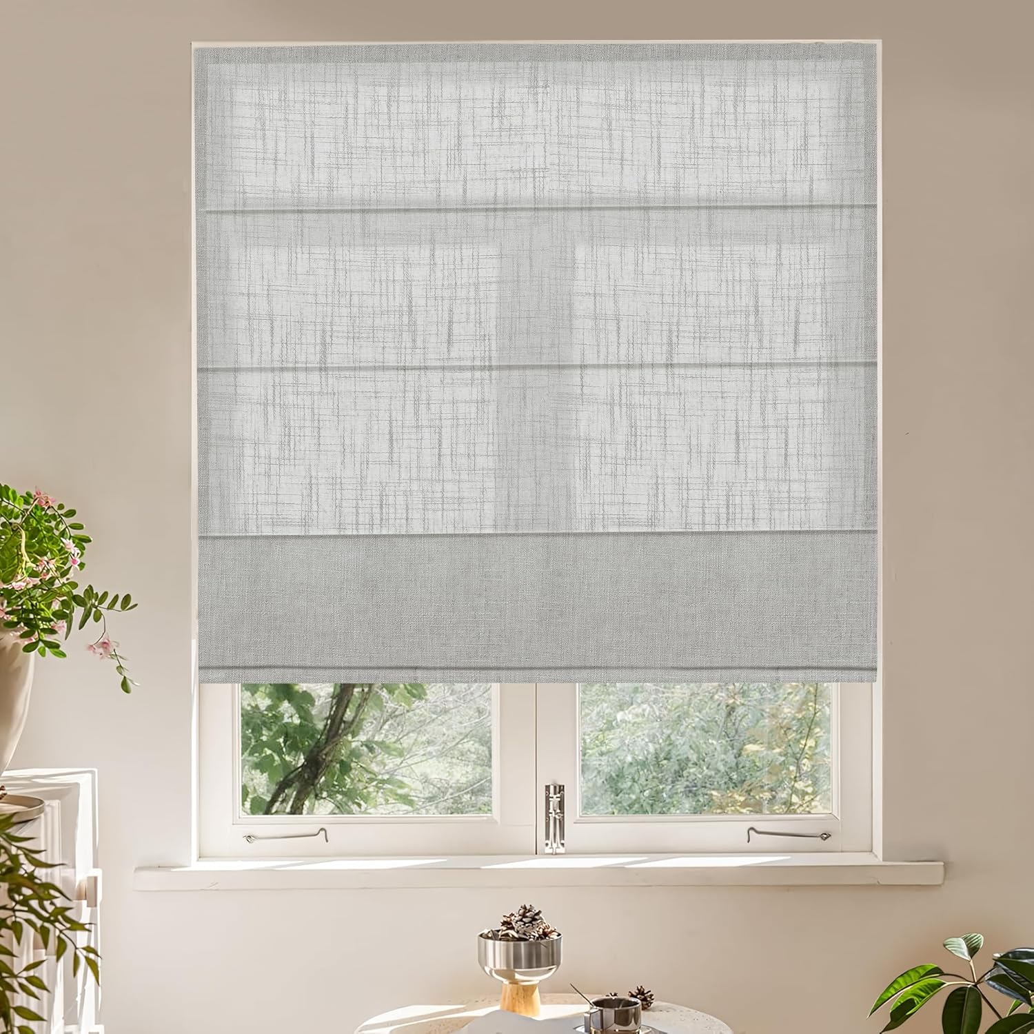 Cordless Roman Shades, No Drill Window Blinds, Thermal Insulation and Heat Blocking Privacy Shade for Home Living Room, Light Filtering Stone Grey 24" W x 54" H
