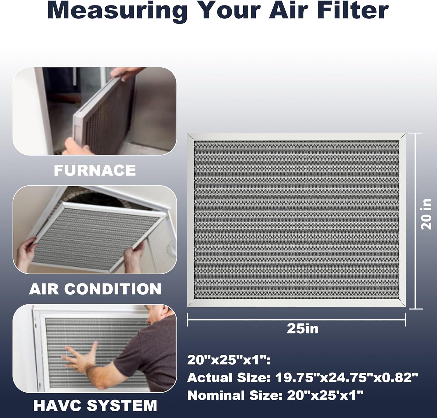 20x25x1 Reusable Air Filter, Electrostatic, Washable Lasts a Lifetime, Breathe Fresher Air in Home and Office HVAC AC Furnace Systems, Merv 8 (Actual Size: 19.75x24.65x1 Inch)