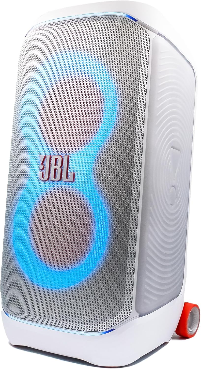 JBL PartyBox Stage 320 (White) - 240W Portable Wireless Splash Proof Speaker - 12 Hours of Playtime - Powerful Sound and deep bass + Two Microphone System + AUX Cable - Party Karaoke Kit