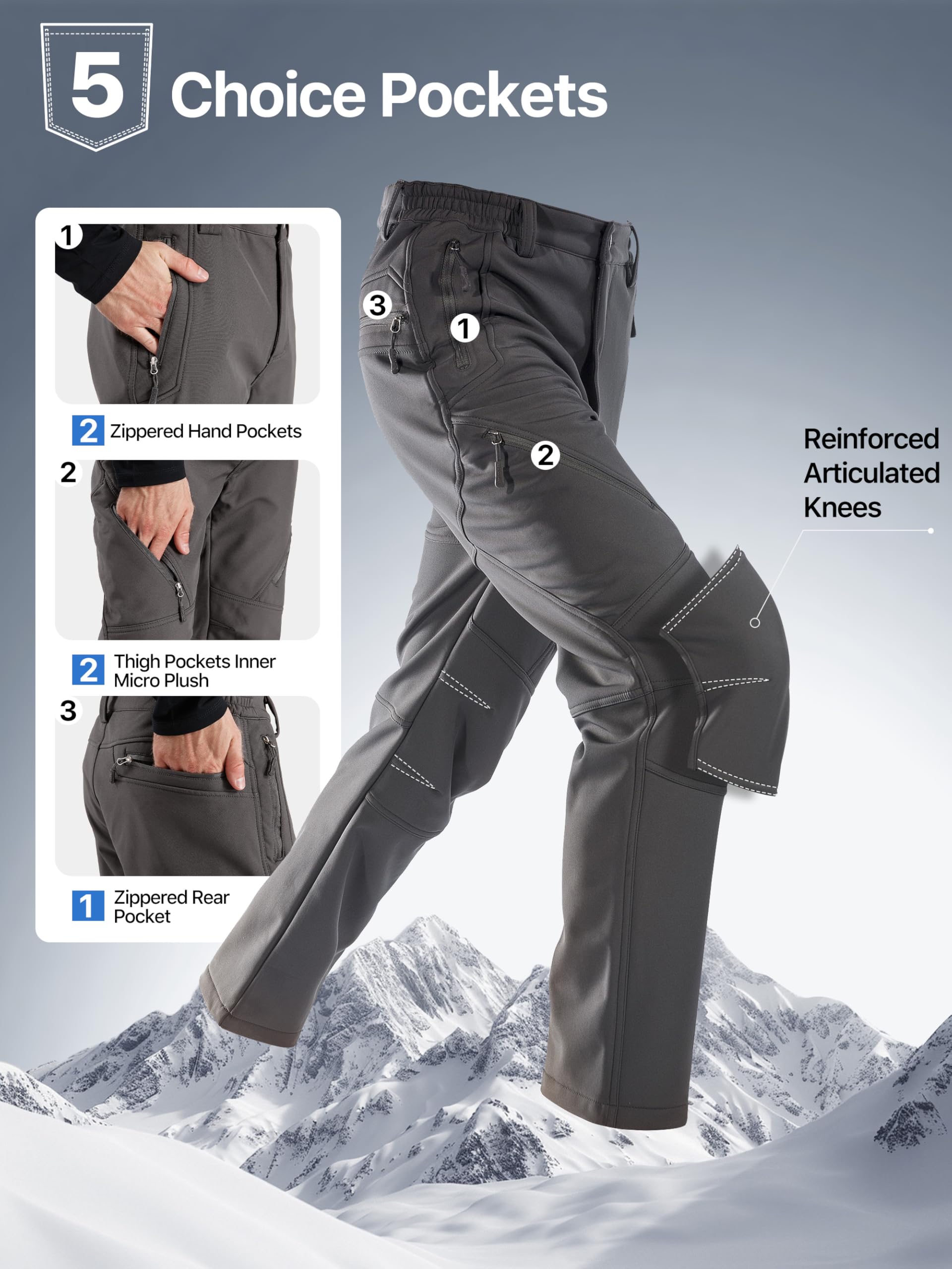 FREE SOLDIER Herren Winter wasserdichte Skihose Jagd Outdoor Hose Winddichte Thermohose Winterhose Softshellhose Zum Klettern und Wandern